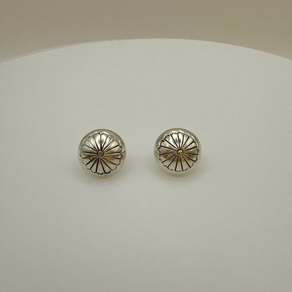 Stamped Button Stud Earrings 14mm