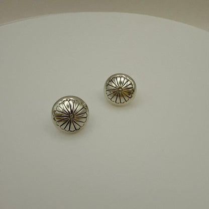 Stamped Button Stud Earrings 14mm