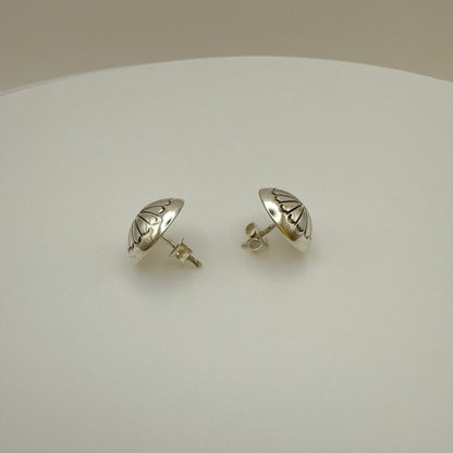 Stamped Button Stud Earrings 14mm