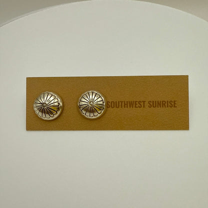 Stamped Button Stud Earrings 14mm