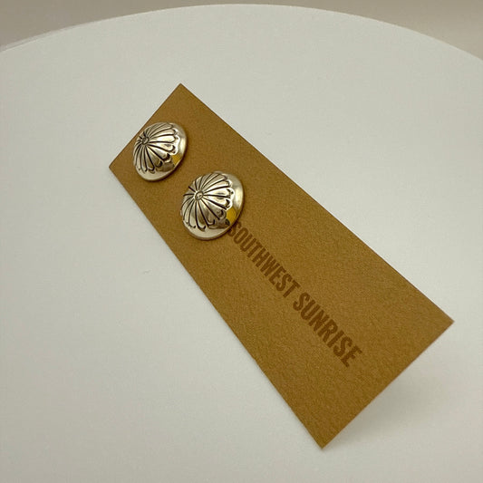 Stamped Button Stud Earrings 14mm