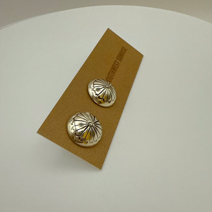 Stamped Button Stud Earrings 14mm