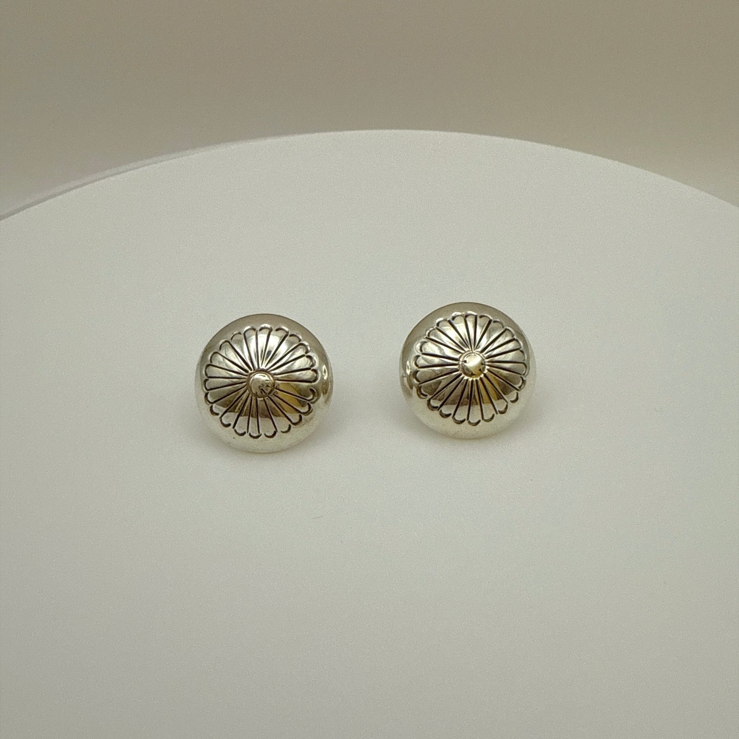 Stamped Button Stud Earrings 20mm