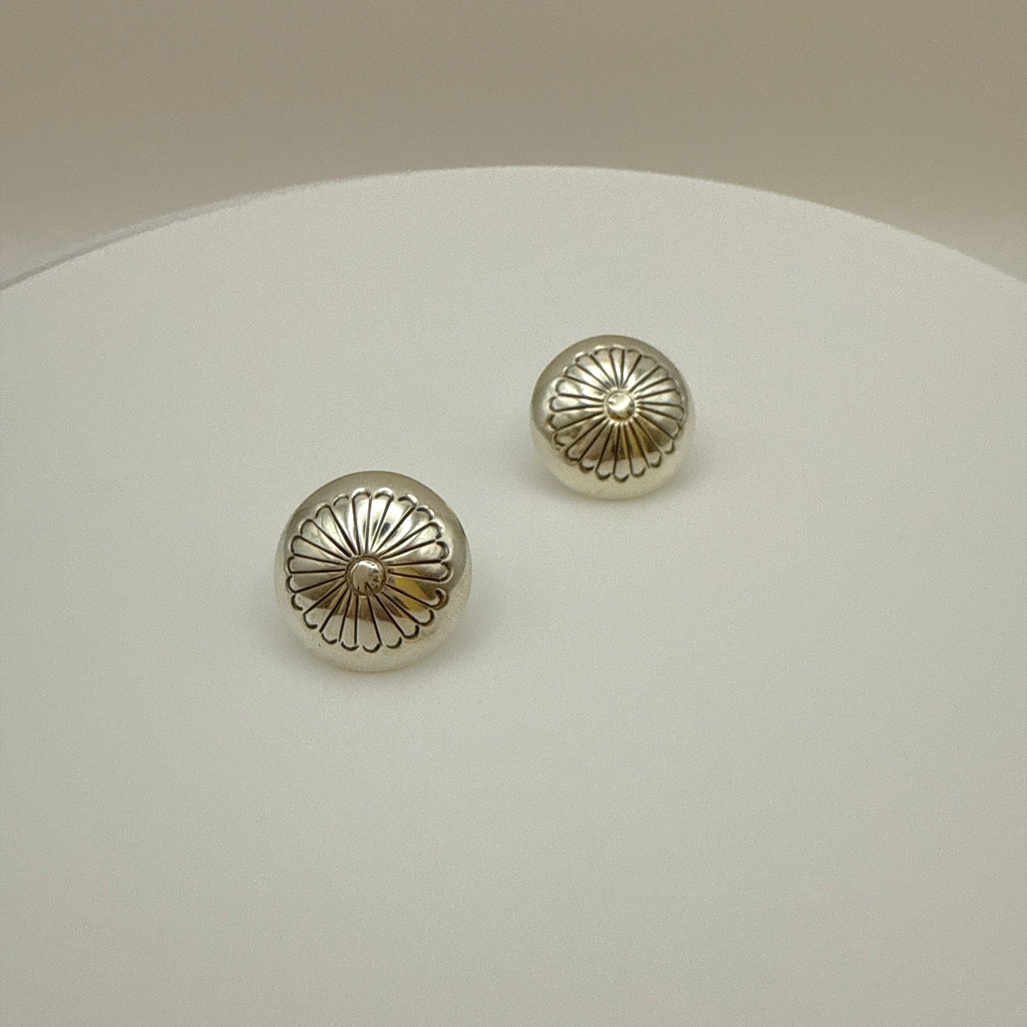 Stamped Button Stud Earrings 20mm