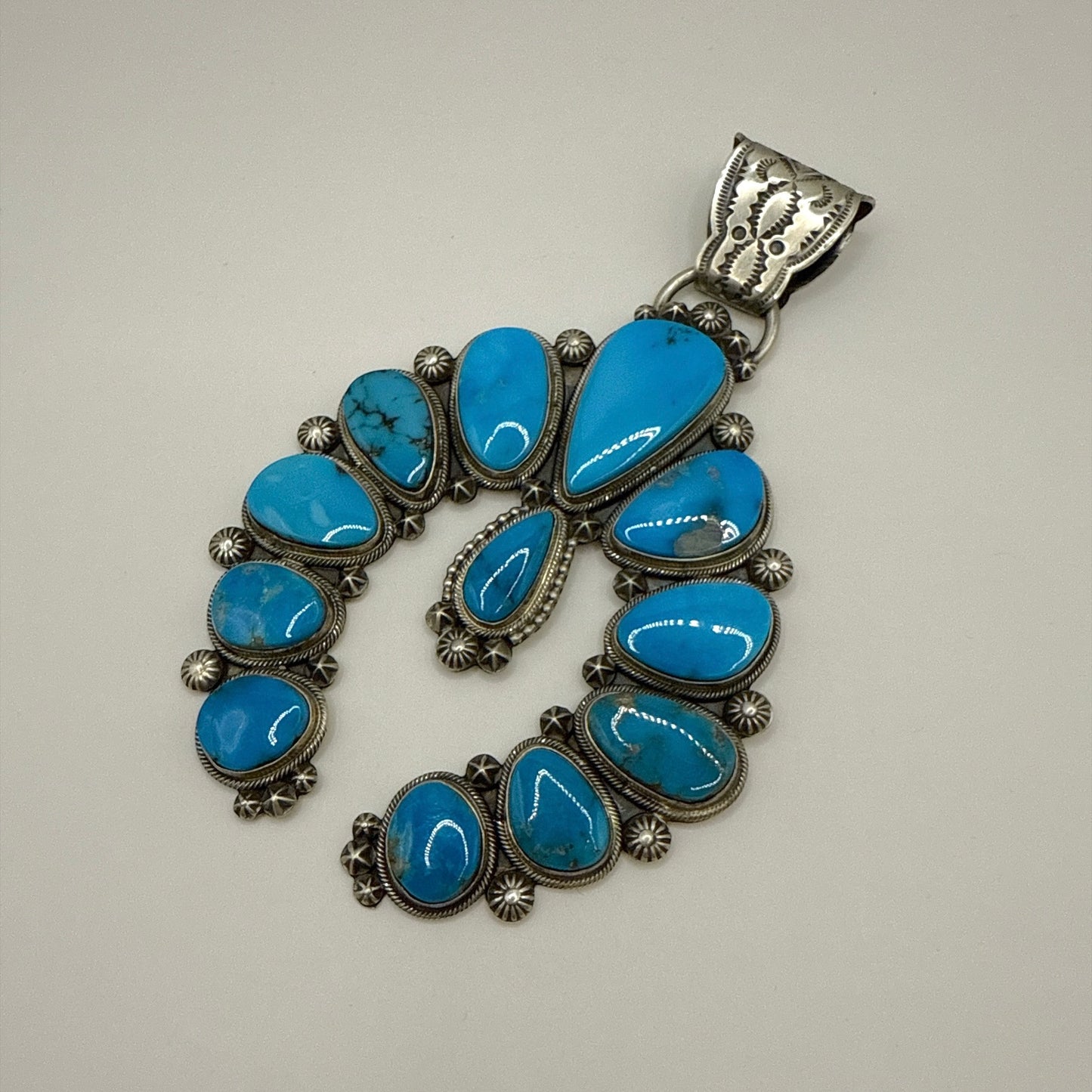 Kingman Turquoise Big Naja Pendant By Freddie Maloney