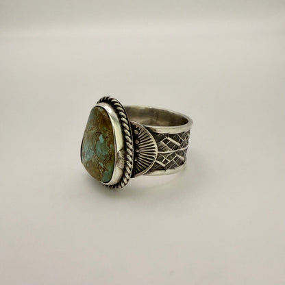 Stamped Kingman Turquoise Ring By Sunshine Reeves Size 10