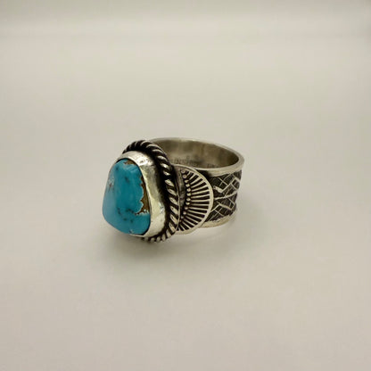Stamped Kingman Turquoise Ring By Sunshine Reeves Size 9