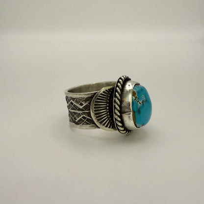 Stamped Kingman Turquoise Ring By Sunshine Reeves Size 9