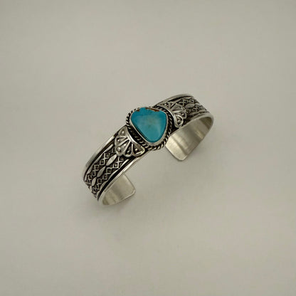 Stamped Kingman Turquoise Cuff Bracelet By Sunshine Reeves 5.6"