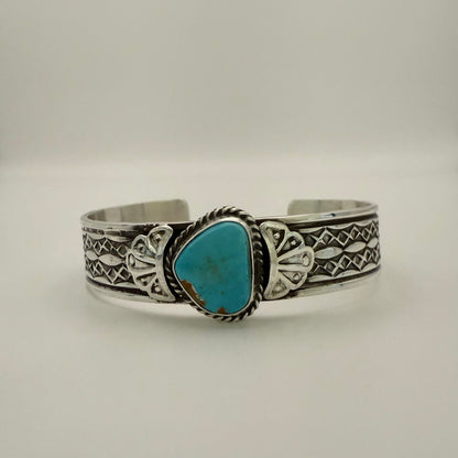 Stamped Kingman Turquoise Cuff Bracelet By Sunshine Reeves 5.6"