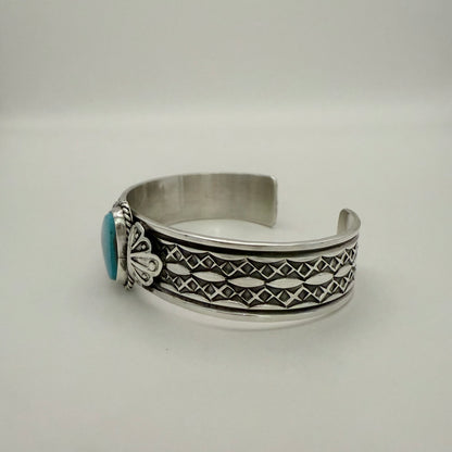 Stamped Kingman Turquoise Cuff Bracelet By Sunshine Reeves 5.6"