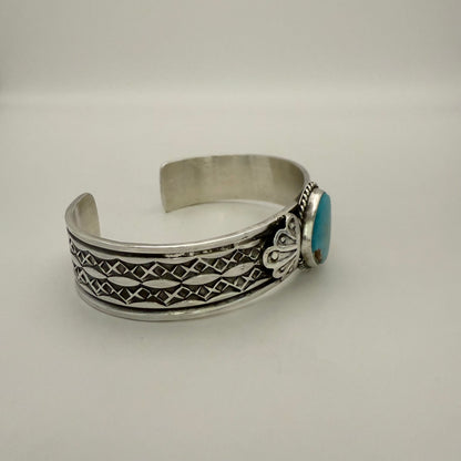 Stamped Kingman Turquoise Cuff Bracelet By Sunshine Reeves 5.6"
