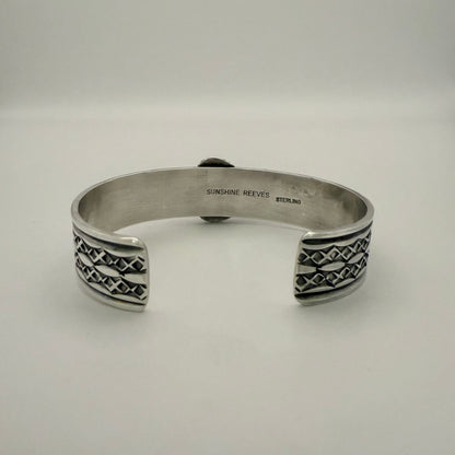 Stamped Kingman Turquoise Cuff Bracelet By Sunshine Reeves 5.6"