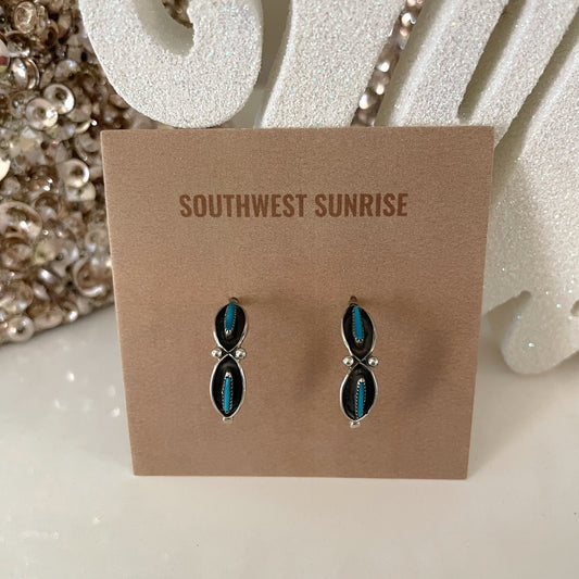 Two Turquoise Needlepoint Hoop Earrings