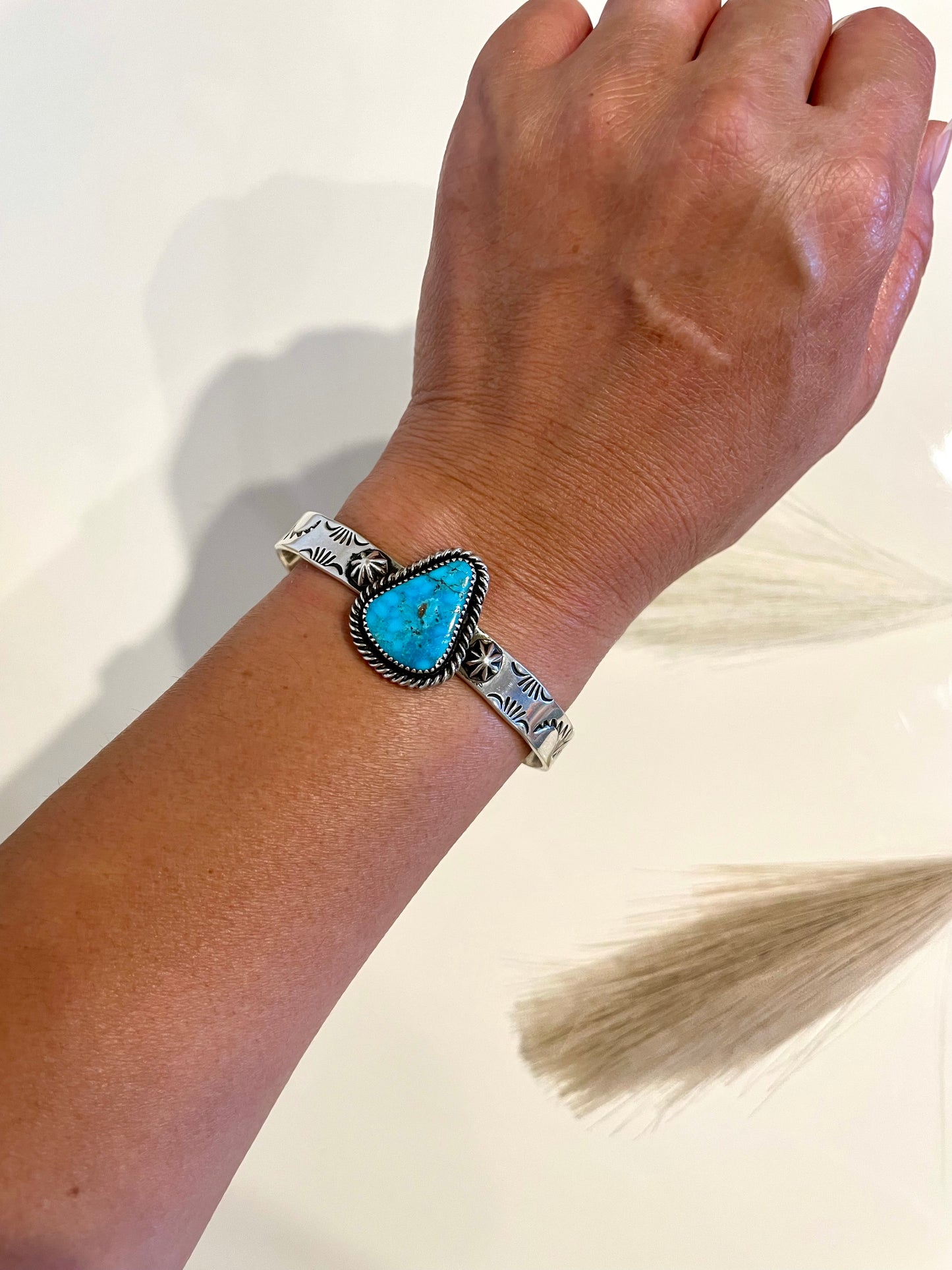 Stamped Kingman Turquoise Cuff Bracelet By Kinsley Natoni