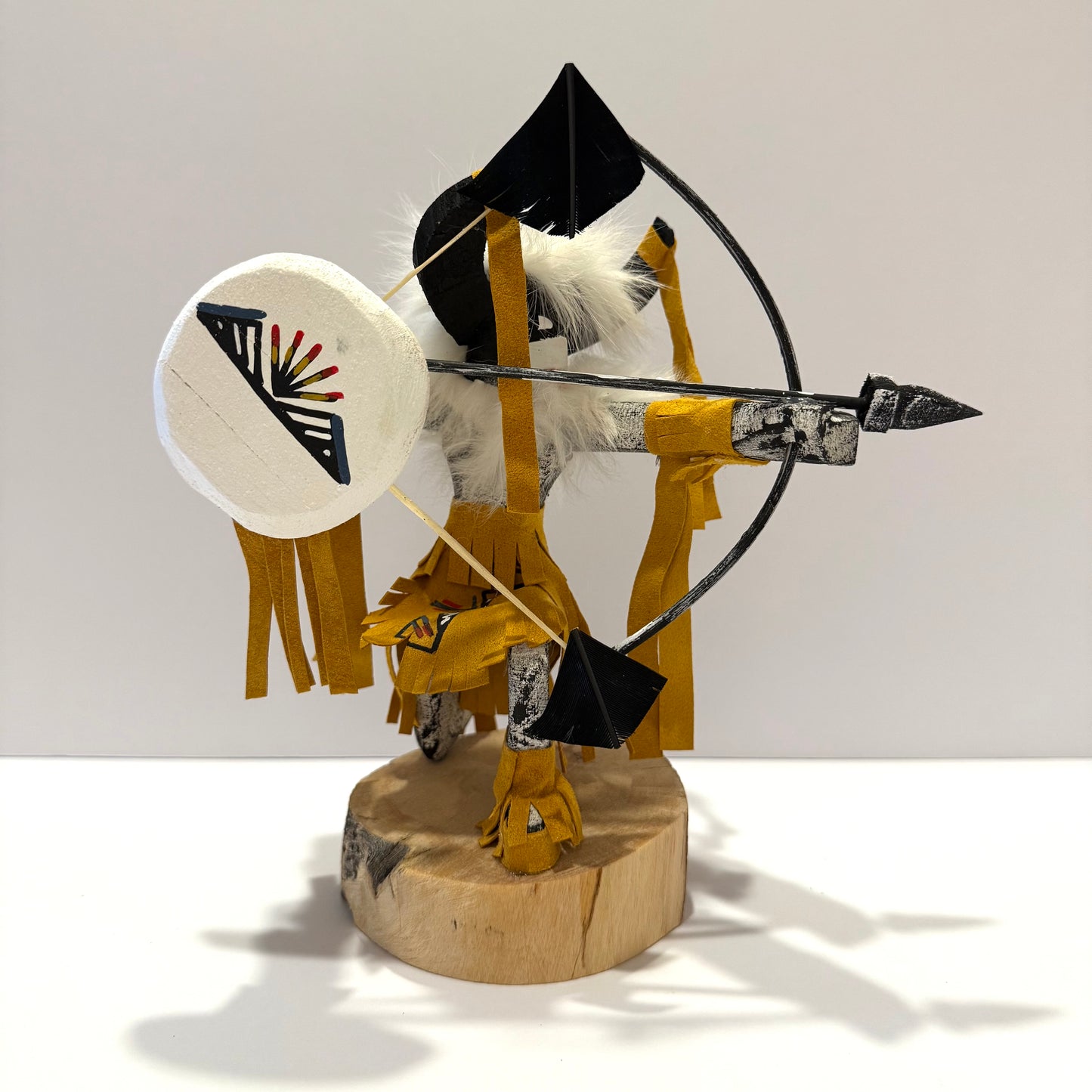 Native American Navajo Kneeling Buffalo Warrior Kachina Doll / Gold