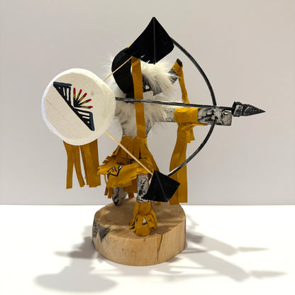 Native American Navajo Kneeling Buffalo Warrior Kachina Doll / Gold