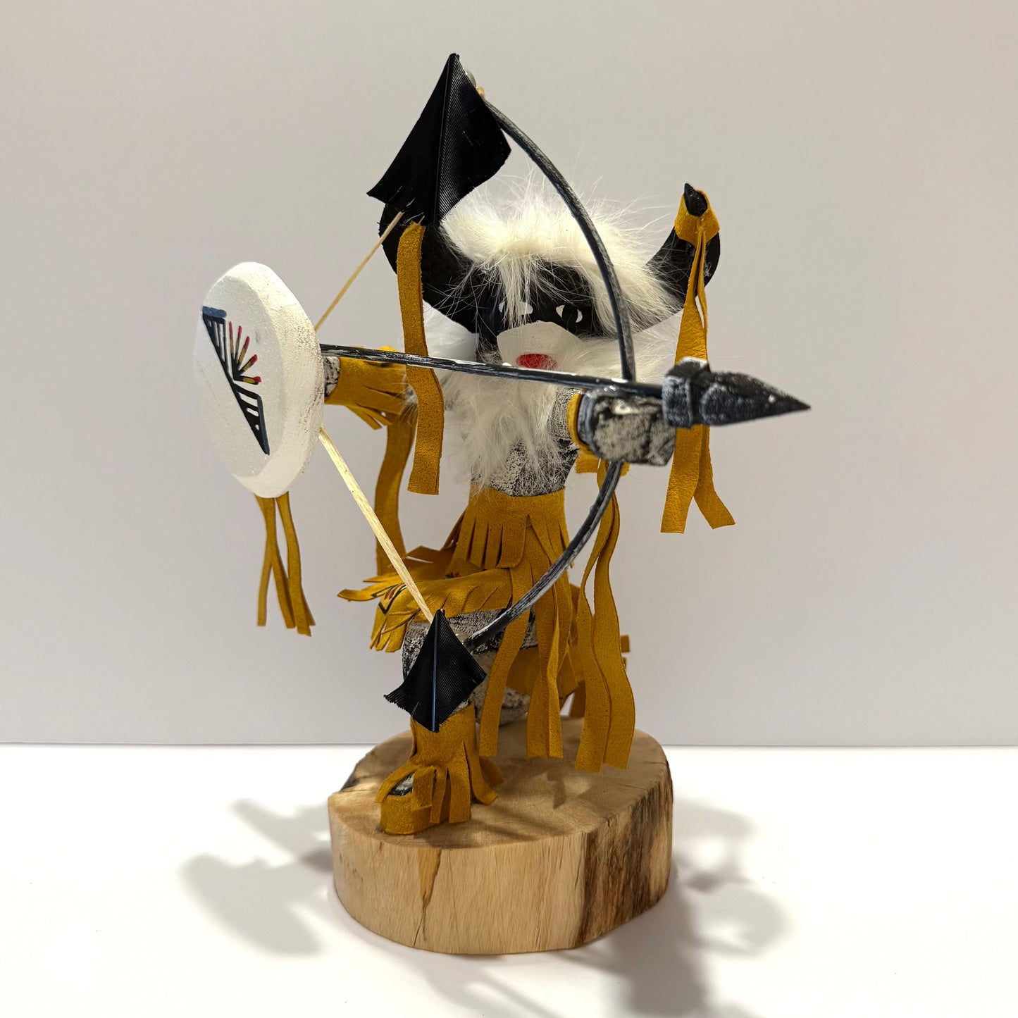 Native American Navajo Kneeling Buffalo Warrior Kachina Doll / Gold