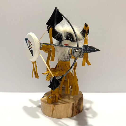 Native American Navajo Kneeling Buffalo Warrior Kachina Doll / Gold