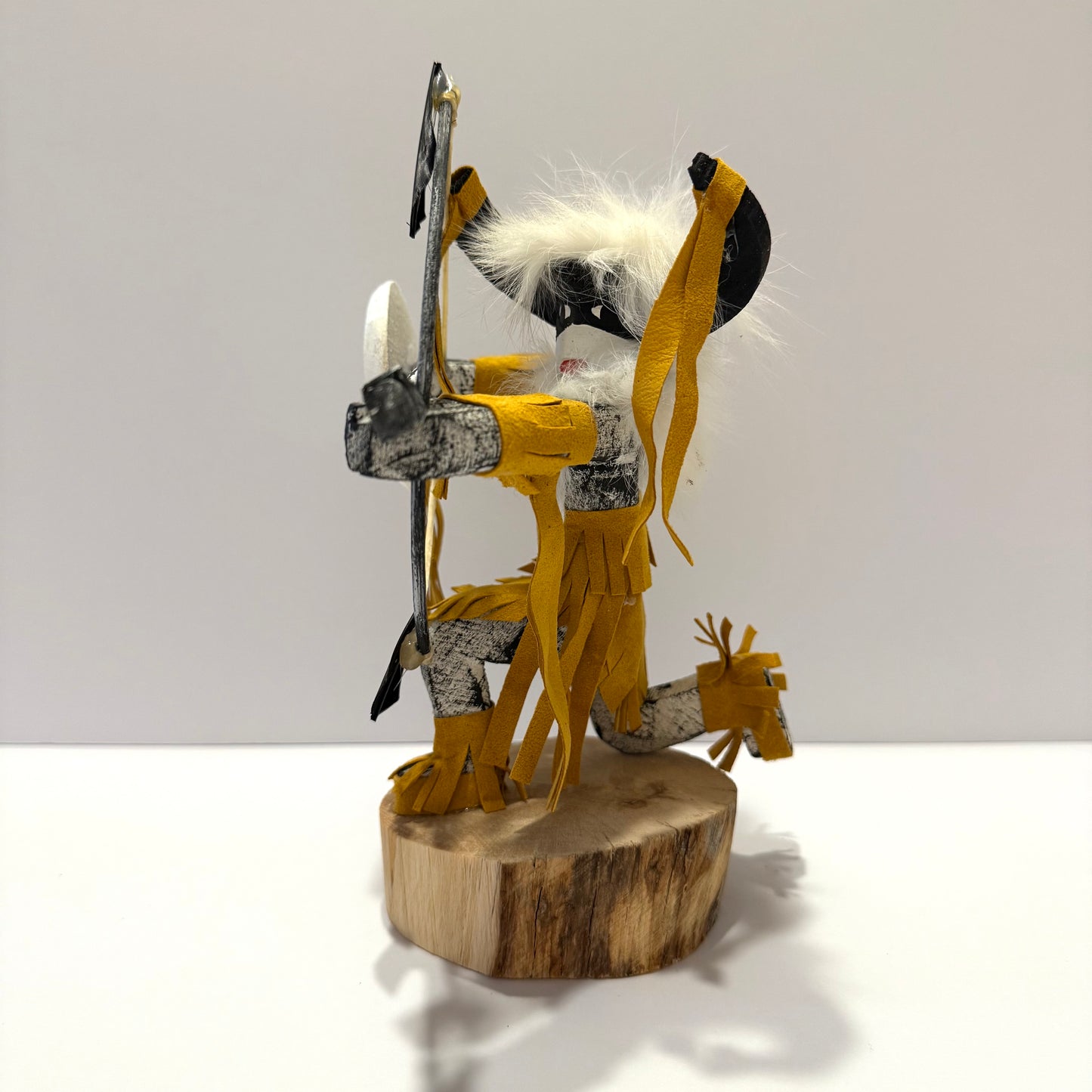 Native American Navajo Kneeling Buffalo Warrior Kachina Doll / Gold