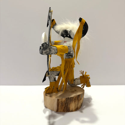 Native American Navajo Kneeling Buffalo Warrior Kachina Doll / Gold