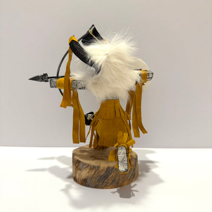 Native American Navajo Kneeling Buffalo Warrior Kachina Doll / Gold