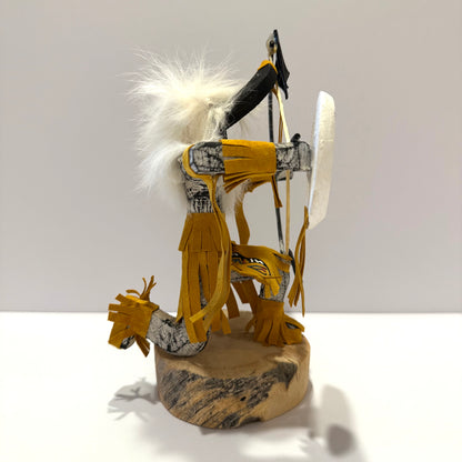 Native American Navajo Kneeling Buffalo Warrior Kachina Doll / Gold