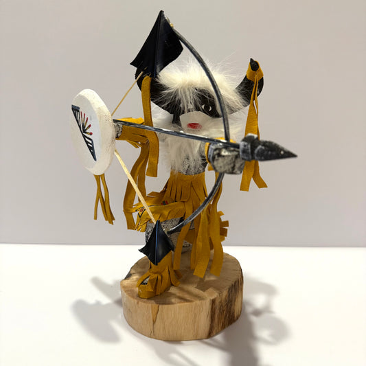 Native American Navajo Kneeling Buffalo Warrior Kachina Doll / Gold