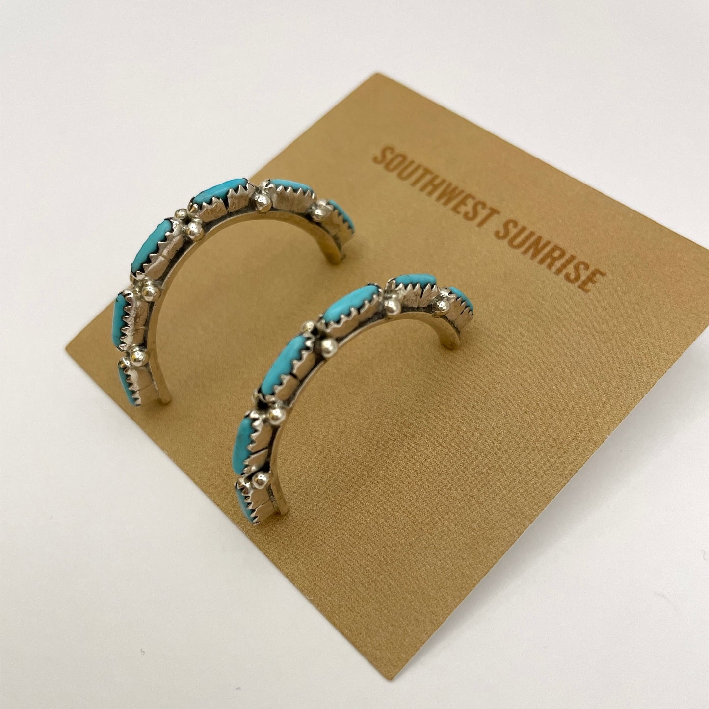 Zuni Turquoise Hoop Earrings 1.5"