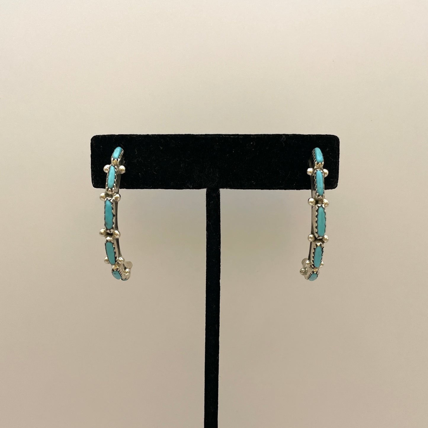 Zuni Turquoise Hoop Earrings 1.5"