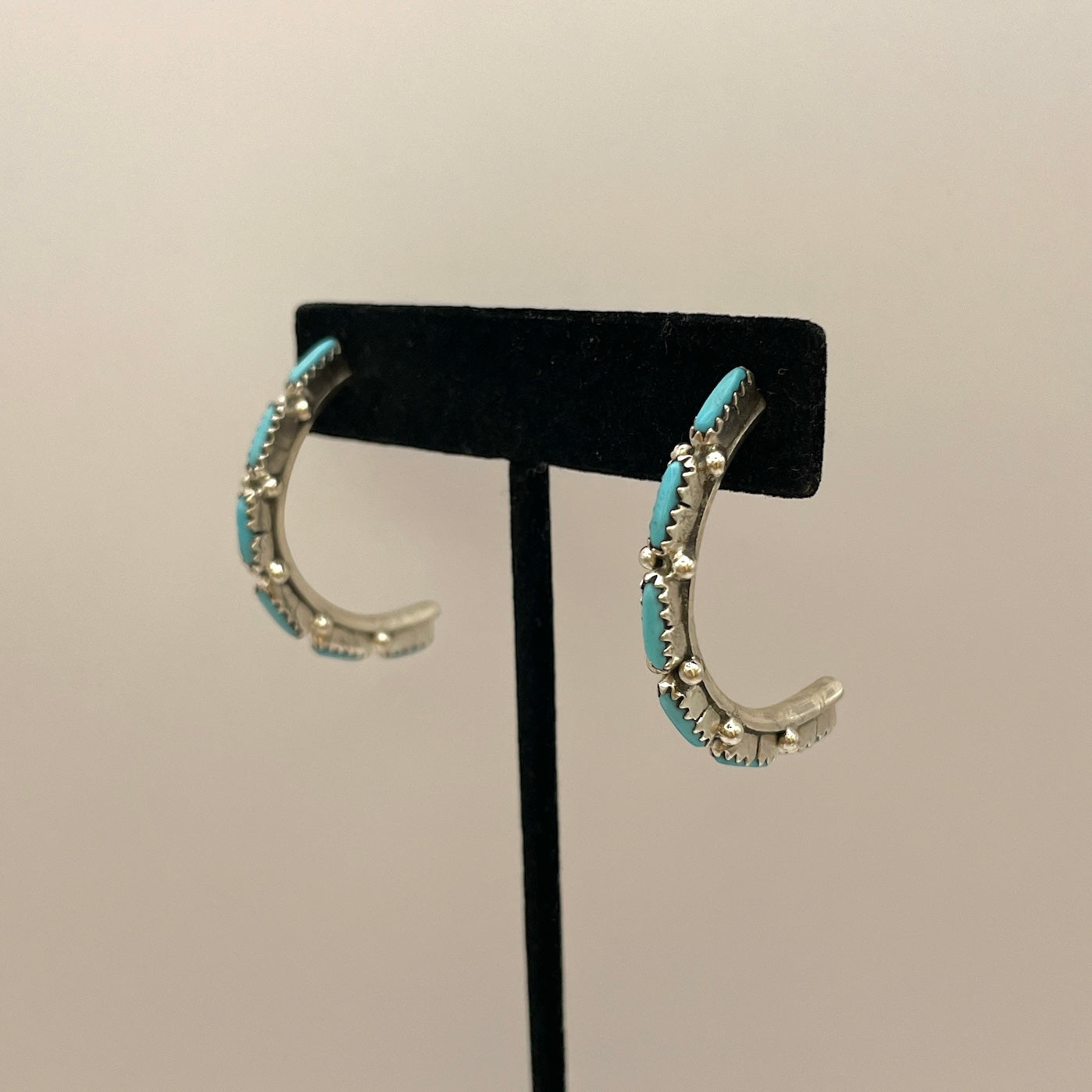 Zuni Turquoise Hoop Earrings 1.5"