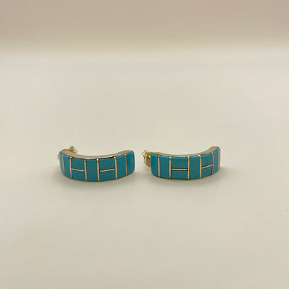 ターコイズインレイフープピアス　２２mm