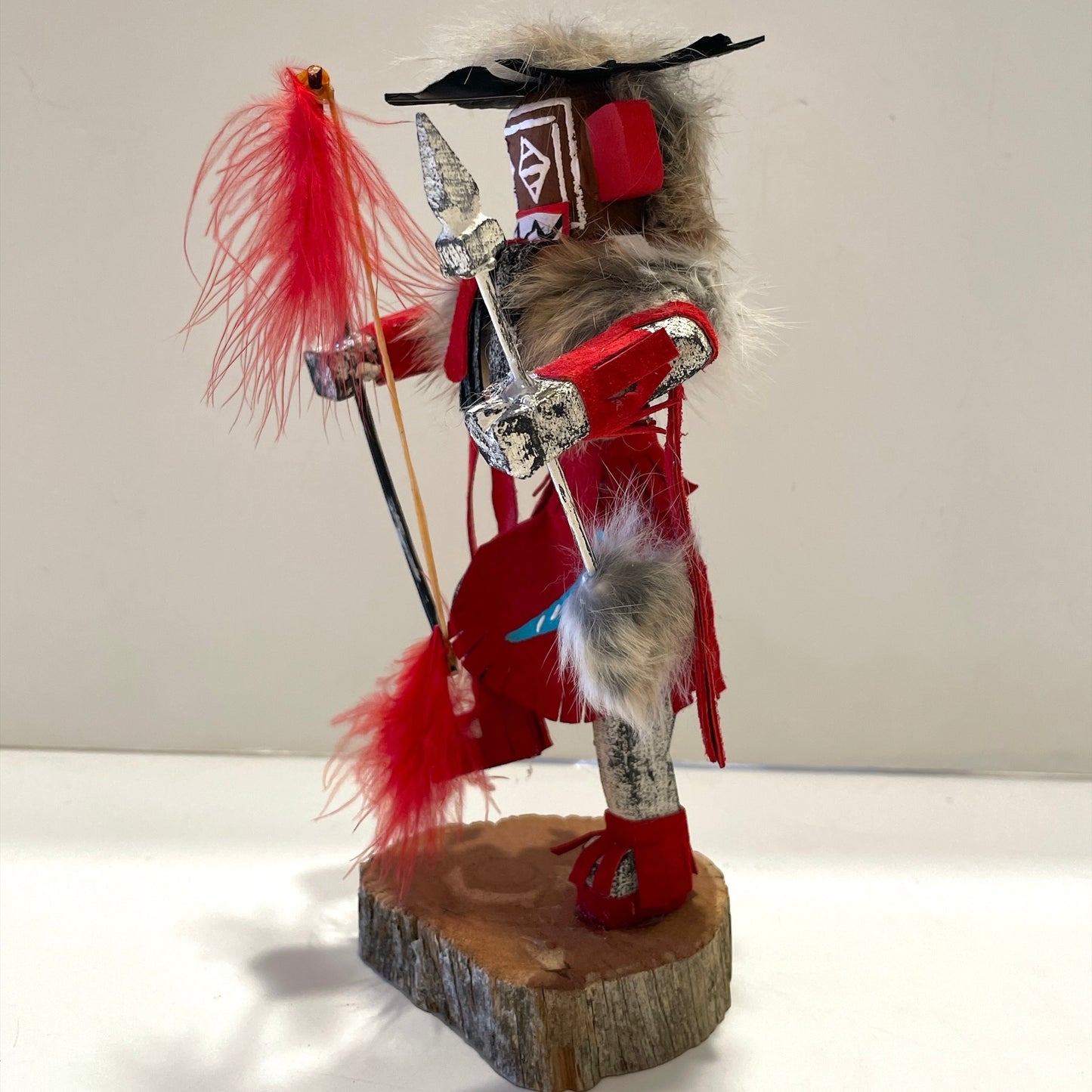 Native American Navajo Left Handed Hunter Kachina Doll / Red