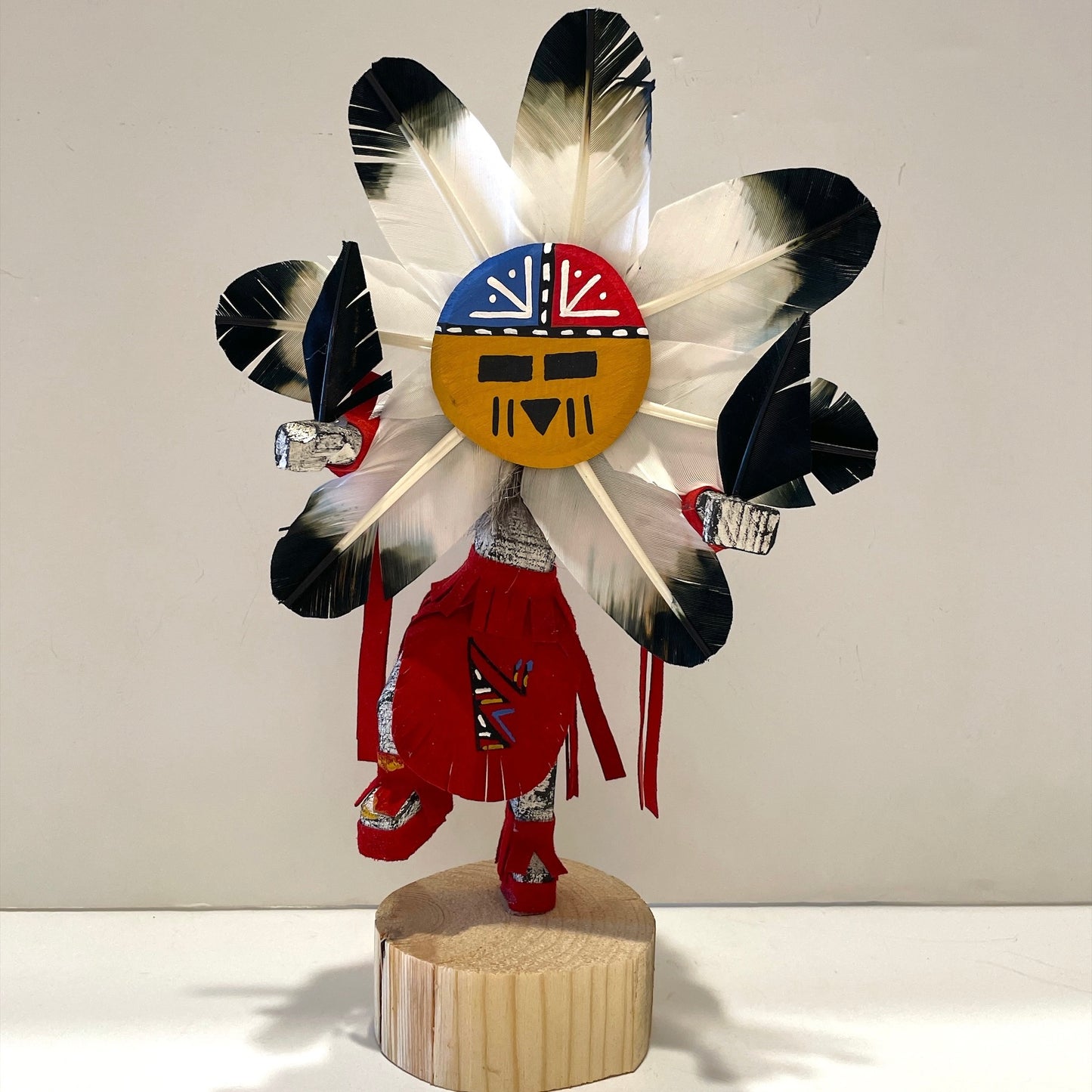 Native American Navajo Sunface Kachina Doll / Red