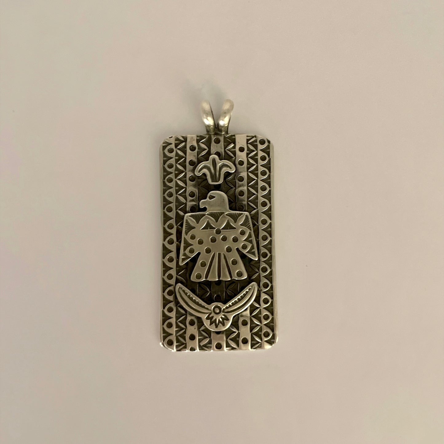 Stamped Thunderbird Bar Pendant By Bo Reeves