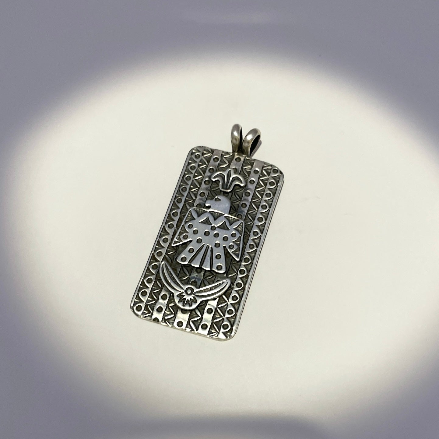 Stamped Thunderbird Bar Pendant By Bo Reeves