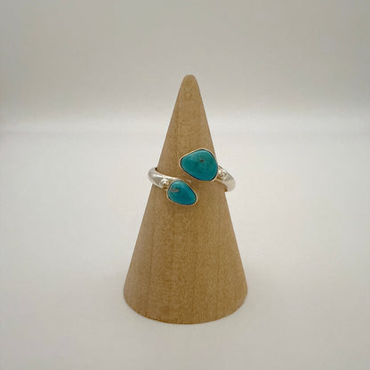 Kingman Turquoise Two Stone Split Ring Adjustable Size 7