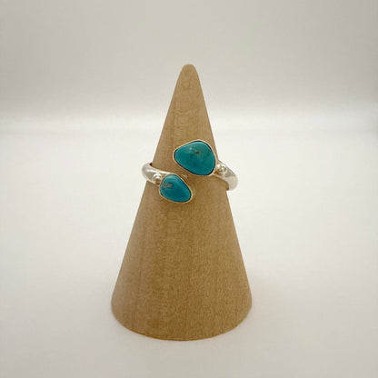 Kingman Turquoise Two Stone Split Ring Adjustable Size 7