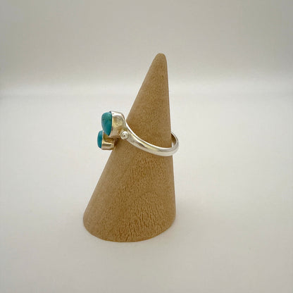 Kingman Turquoise Two Stone Split Ring Adjustable Size 7