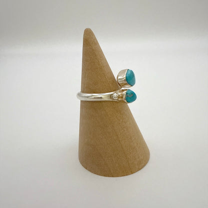 Kingman Turquoise Two Stone Split Ring Adjustable Size 7