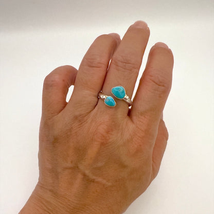 Kingman Turquoise Two Stone Split Ring Adjustable Size 7