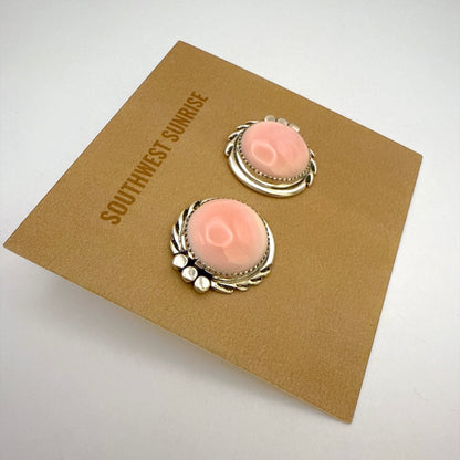 Pink Conch Shell Round Stud Earrings