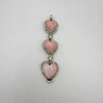 Pink Conch 3 Stone Heart Pendant