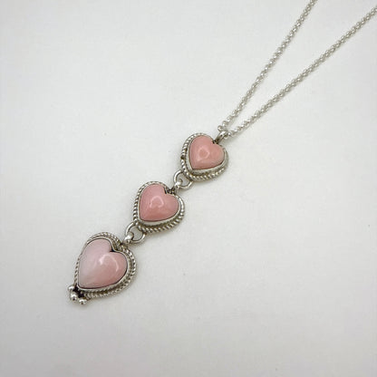 Pink Conch 3 Stone Heart Pendant