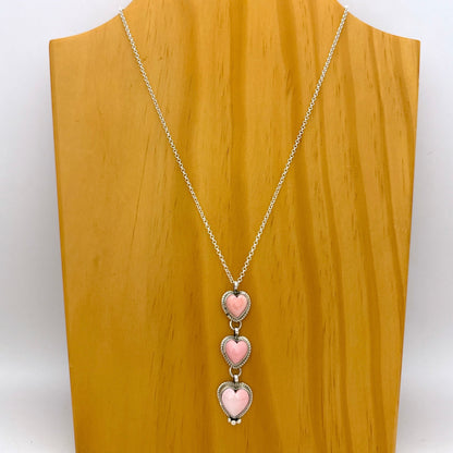 Pink Conch 3 Stone Heart Pendant