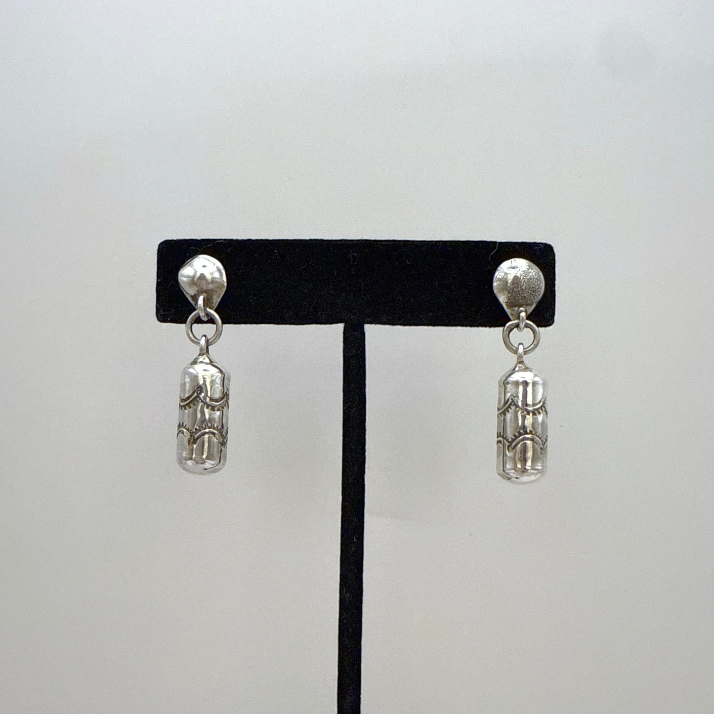 Stamped Silver Dangle Earrings