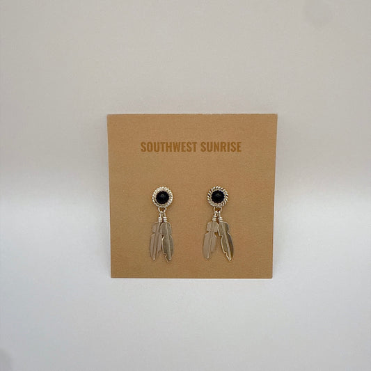 Black Onyx Feather Earrings