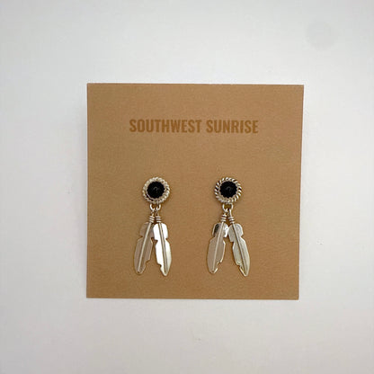 Black Onyx Feather Earrings