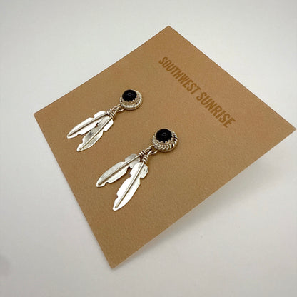 Black Onyx Feather Earrings
