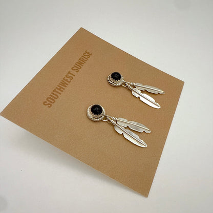Black Onyx Feather Earrings